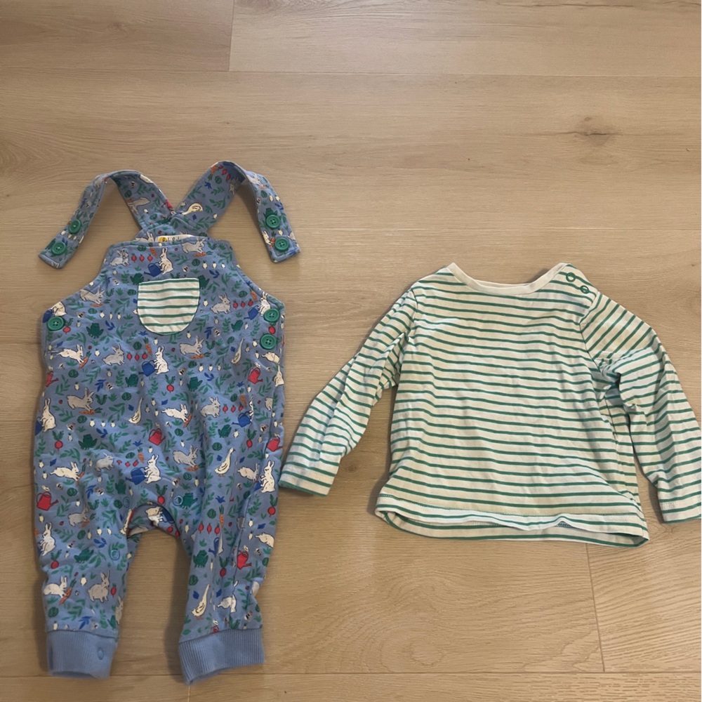 Baby Boden Bunny Overalls & Top